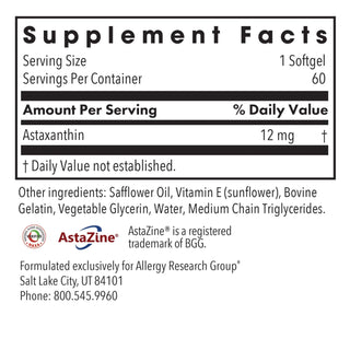 Astaxanthin 12mg Nutrients Chart