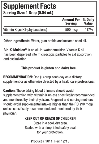 Bio-K-Mulsion Nutrients Chart