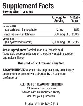 B12-2000 (with Folate and B6) Nutrients Chart