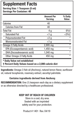 Biomega-3 Liquid Nutrients Chart