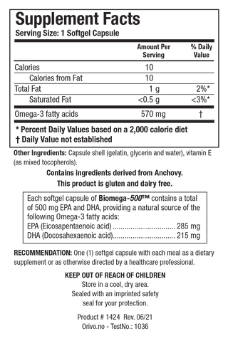 Biomega-1000 Nutritional Chart