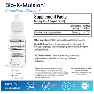Bio-K-Mulsion Nutrients Chart