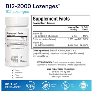 B12-2000 (with Folate and B6) Nutrients Chart