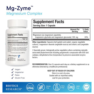 Mg-Zyme Nutritional Chart