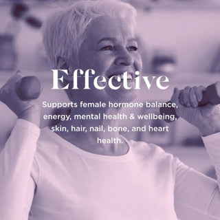 Woman exercising with text about hormone balance and health benefits