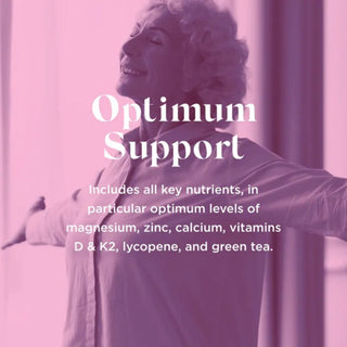 Women with text about 'Optimum Support' on a pink background