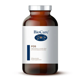 Biocare FOS supplement bottle High Potency soluble fibre as fructooligosac
harides