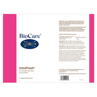 BioCare IntraFresh vaginal pessaries packaging with product information 