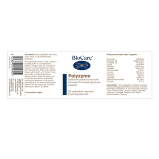 BioCare Polyzyme supplement label on a white background