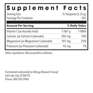 Buffered Vitamin C Powder Nutrients Chart