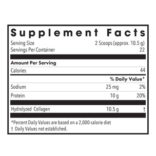 Arthred Collagen Powder Nutrients Chart