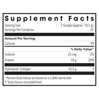 Arthred Collagen Powder supplement facts panel showing Sodium, Protein and hydrolyzed collagen ingredients and serving size