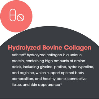 Hydrolyzed bovine collagen benefits text describing amino acids supporting connective tissue body composition and skin appearance