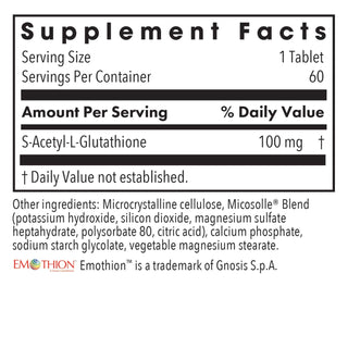 Acetyl-Glutathione 100mg Nutrients Chart