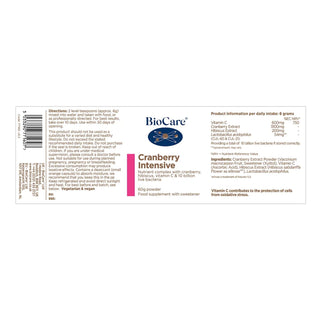 BioCare Cranberry Intensive supplement label on a white background