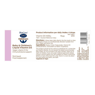 Baby & Children's Liquid Vitamin D3 X 15 ml - Biocare