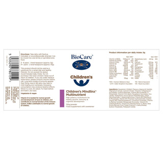 BioCare Children's Mindlinx Multinutrient supplement label 