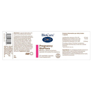 Label of BioCare Pregnancy BioFlora 