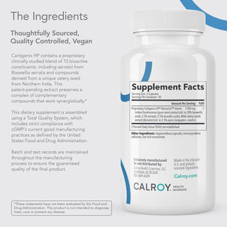 Cartigenix HP Ingredients & Nutrients Chart