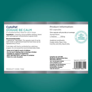 Doggie Be Calm X 60 Vegan Capsules for Dogs - Cytoplan - Non-Sedating