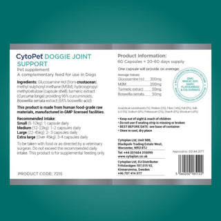 CytoPet Doggie Joint Support supplement packaging with product information CPV-DJS60