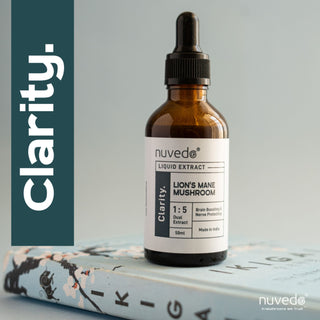 Nuvedo Lions Mane Mushroom Liquid Extract, Herbal Drops As Seen on Shark Tank India-Clarity X 50ml