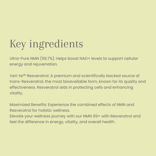 NMN99+ trans-Resveratrol Ingredients