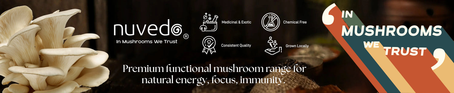 Nuvedo on FMIhealth : premium functional mushroom range, chemical free and grown locally. Banner Desktop