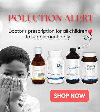Children pollution protection supplements at FMI Health - omega-3 immune support probiotics and multivitamin by Biotics Research for daily use