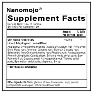 Nanomojo supplement facts label  
