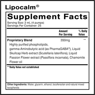 Quicksilver Scientific LipoCalm® Nutrients Chart
