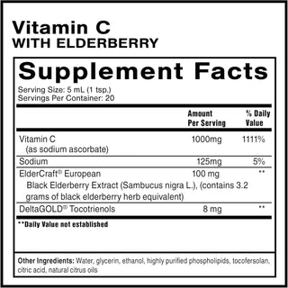 Quicksilver Scientific Vitamin C+ Elderberry Nutrients Chart