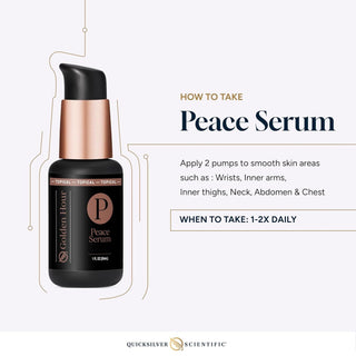 Peace Serum bottle with usage instructions on a white background