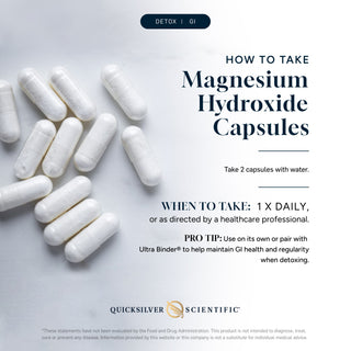 Magnesium hydroxide capsules with instructions on how to take them