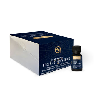 Nangemulsion Focus + Clarity Shots packaging on a white background

