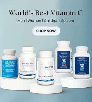 Best vitamin C supplements at FMI Health for men women children seniors - liposomal vitamin C and Bio-C Plus by Biotics Research