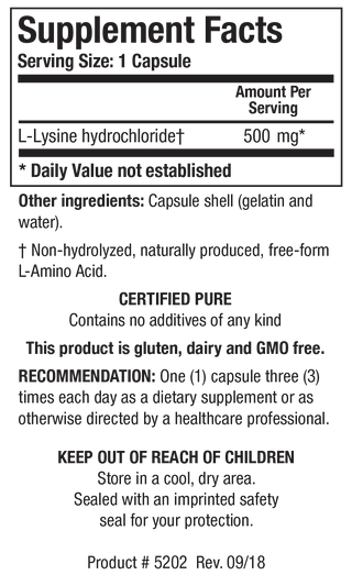 L-Lysine HCl X 100 Capsules