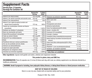 GlucoResolve Nutrients Chart