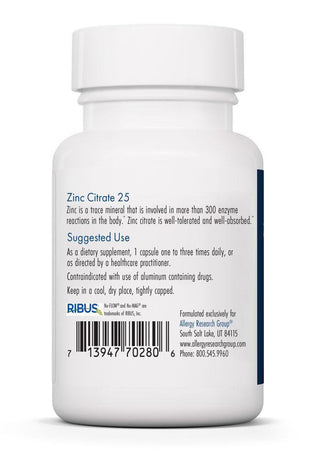 Zinc Citrate 25mg X 60 Vegetarian Capsules